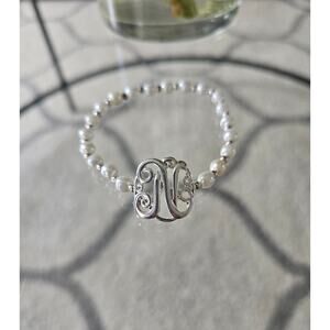 Bansri Pearl Silver Initial N Bracelet New